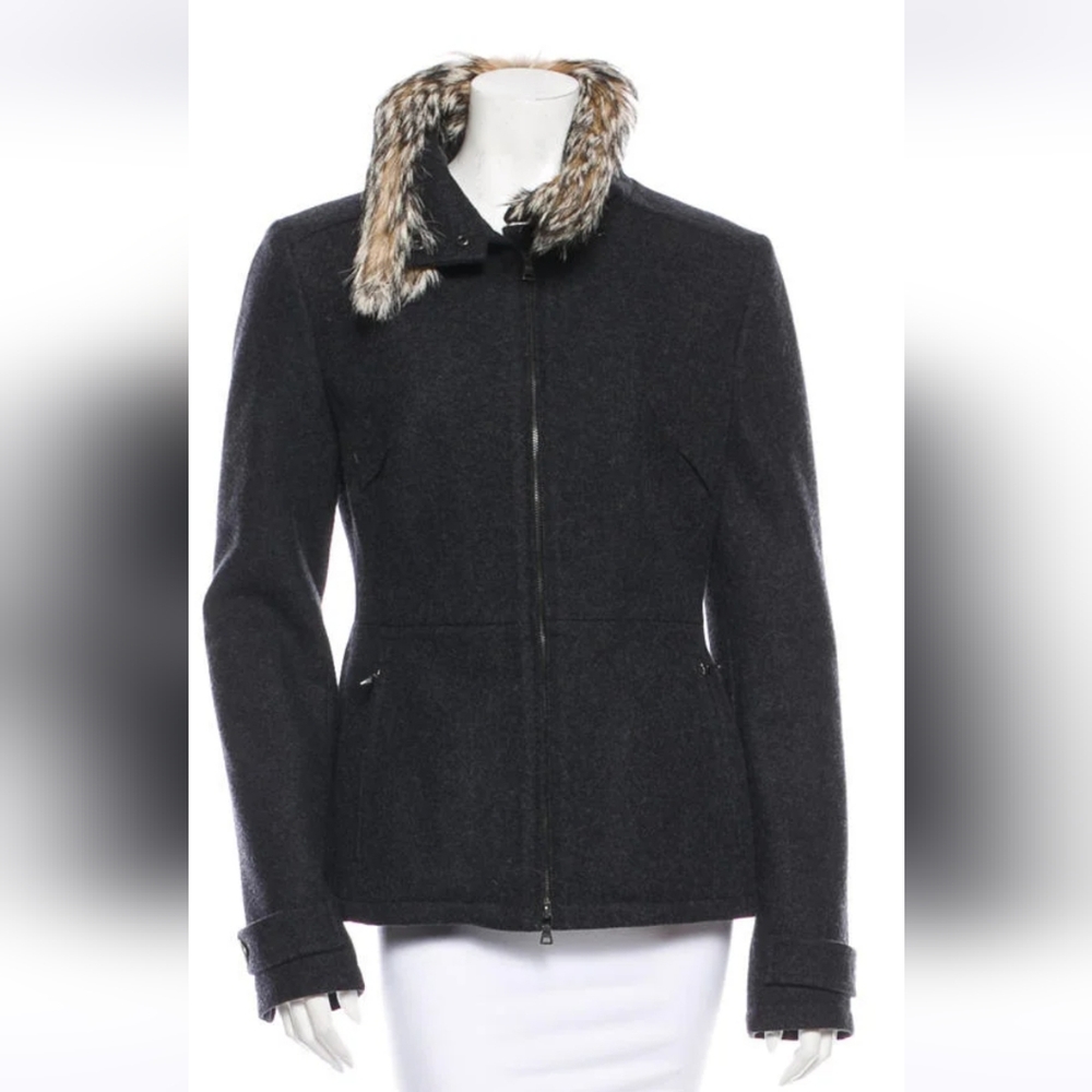 $850 Wool Fox Leather PRADA SPORT  Grey Coat US8, IT44